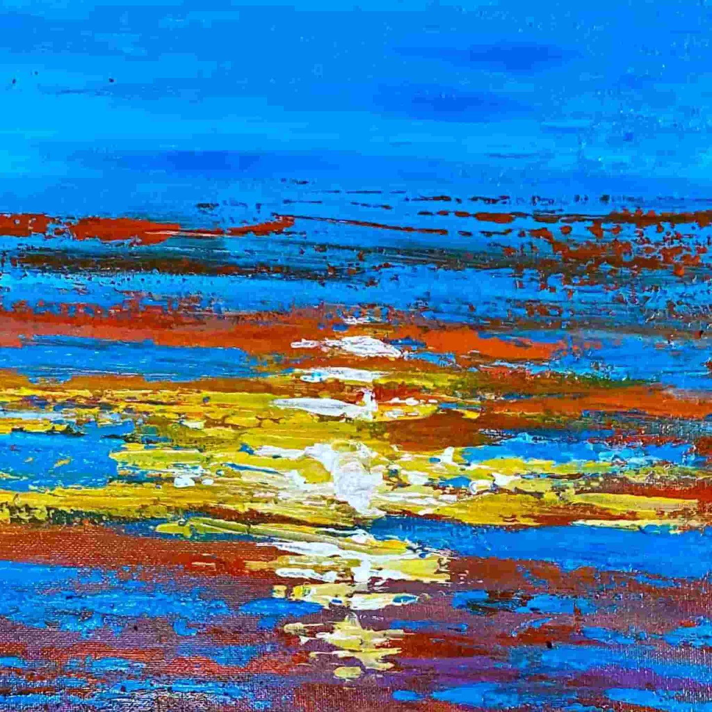 Textured mixed media acrylic oil painting on canvas 3d impasto landscape seascape original sunset ocean cloud