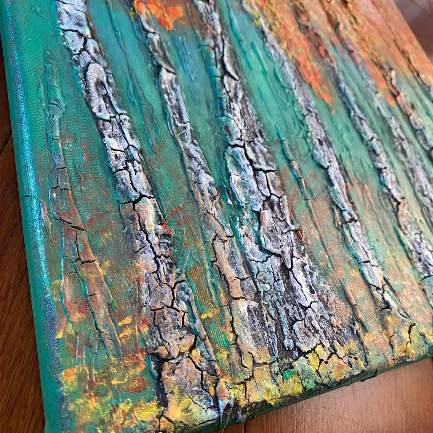 Original hand painted acrylic oil abstract mixed media art painting signed by artist with certificate of authenticity trees