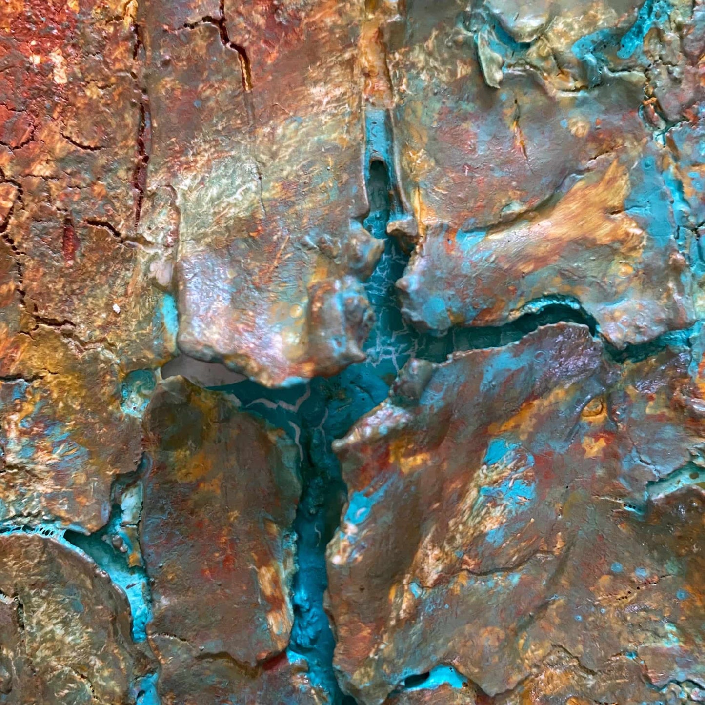 Textured crackled mixed media acrylic oil painting on canvas 3d impasto using brush palette knife and squeegee landscape floral