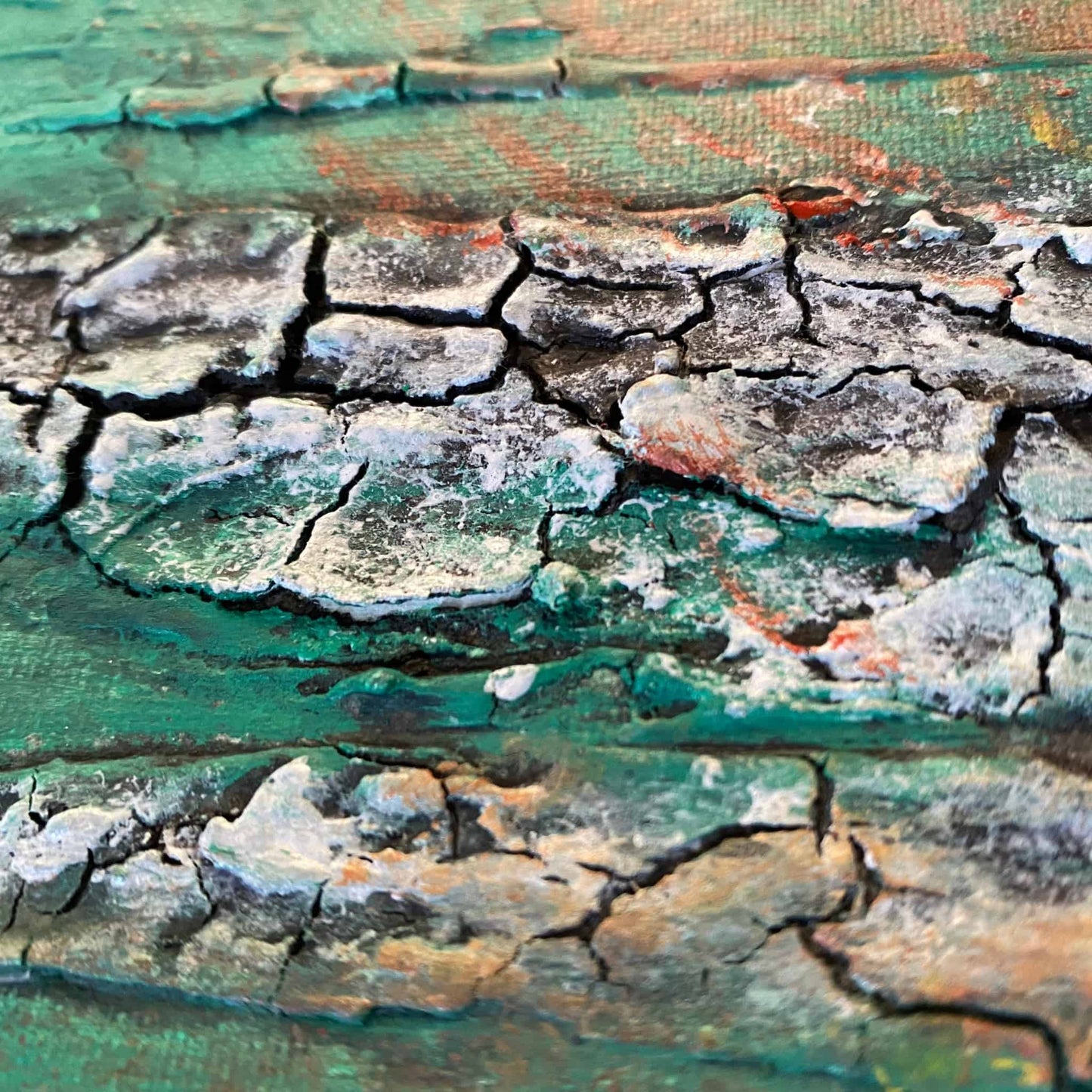 Textured crackled mixed media acrylic oil painting on canvas 3d impasto using brush palette knife and squeegee landscape floral