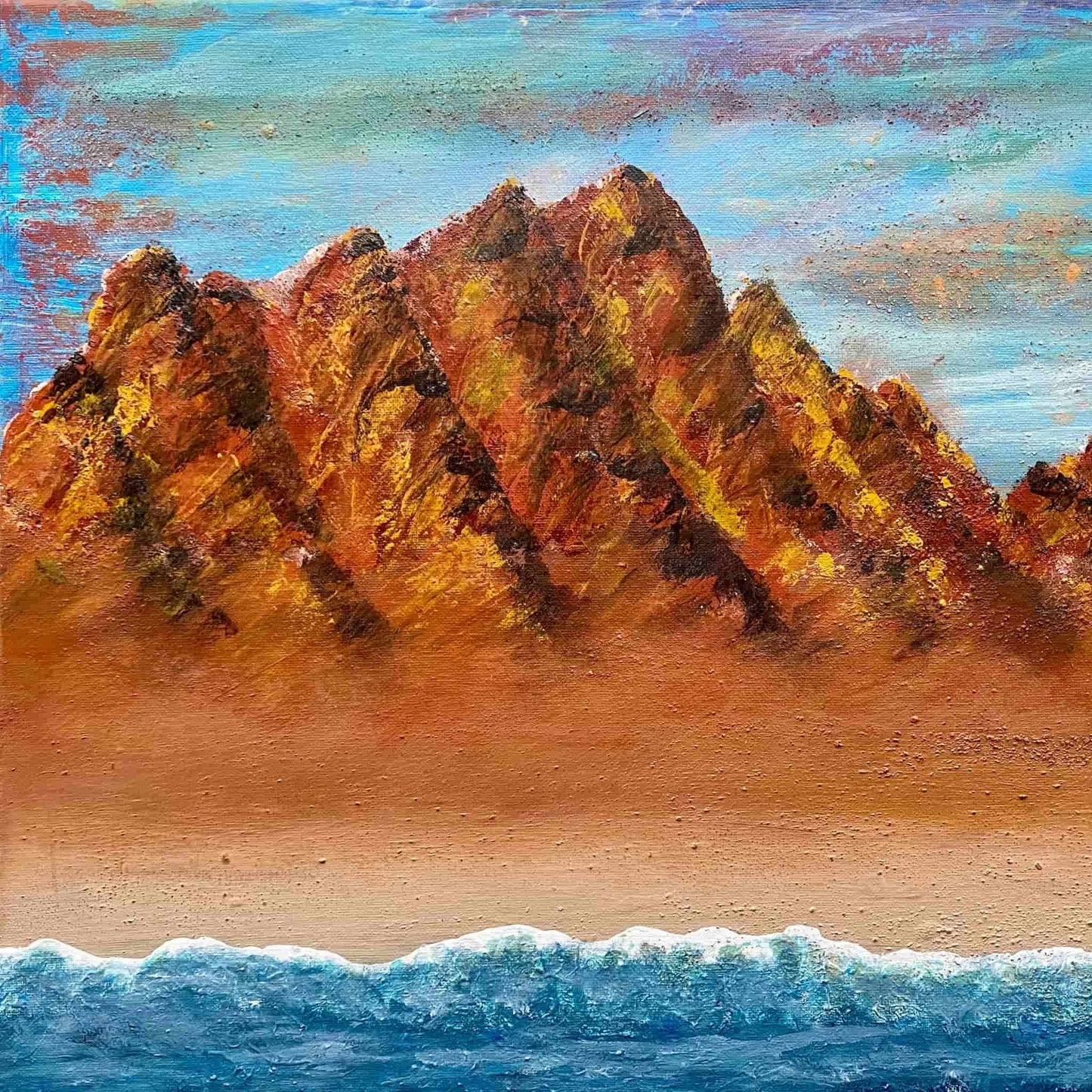 acrylic oil painting on canvas wall art texture crackle artwork original handmade signed by artist for sale flower seascape mountain desert