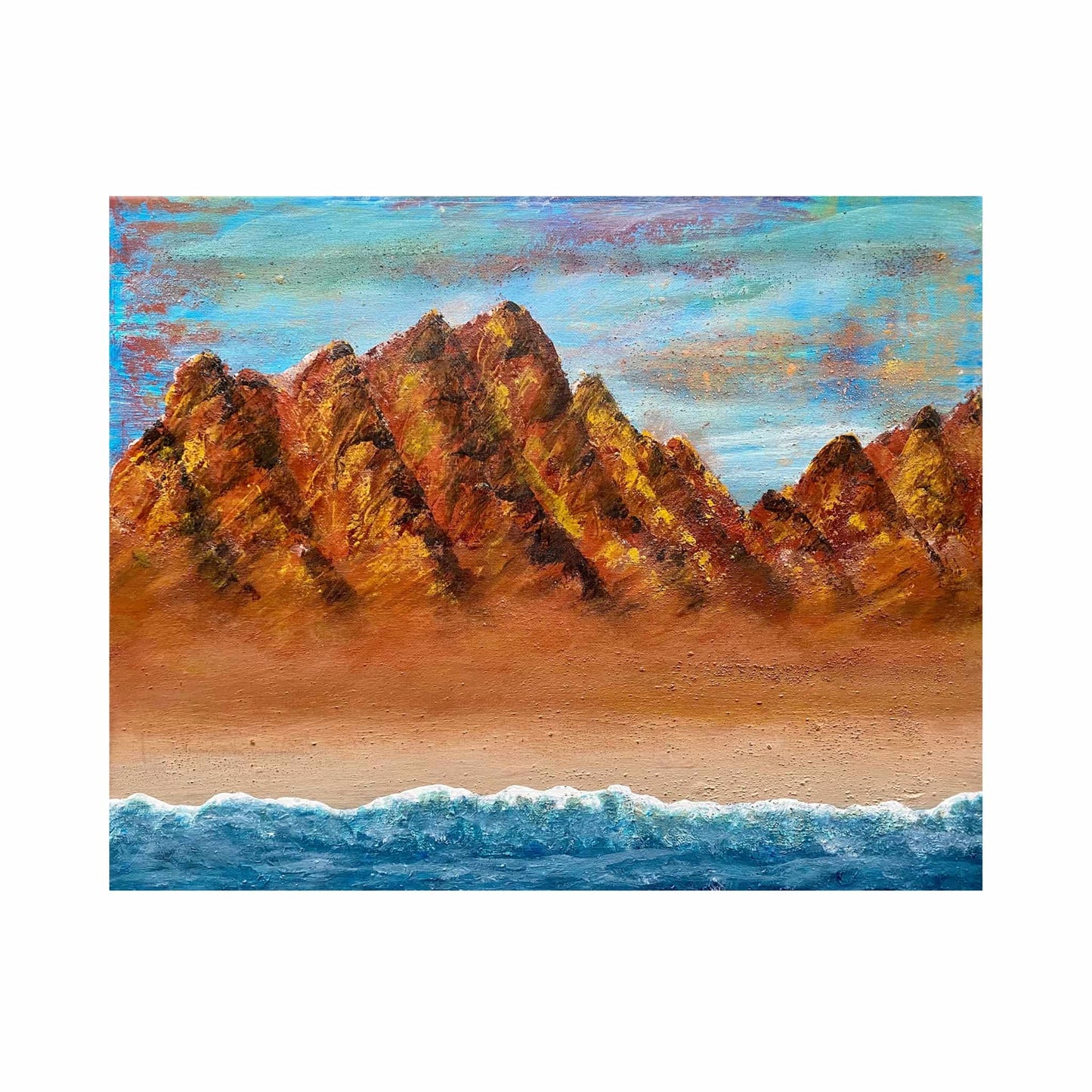 Textured crackled mixed media acrylic oil painting on canvas 3d impasto using brush palette knife and squeegee landscape