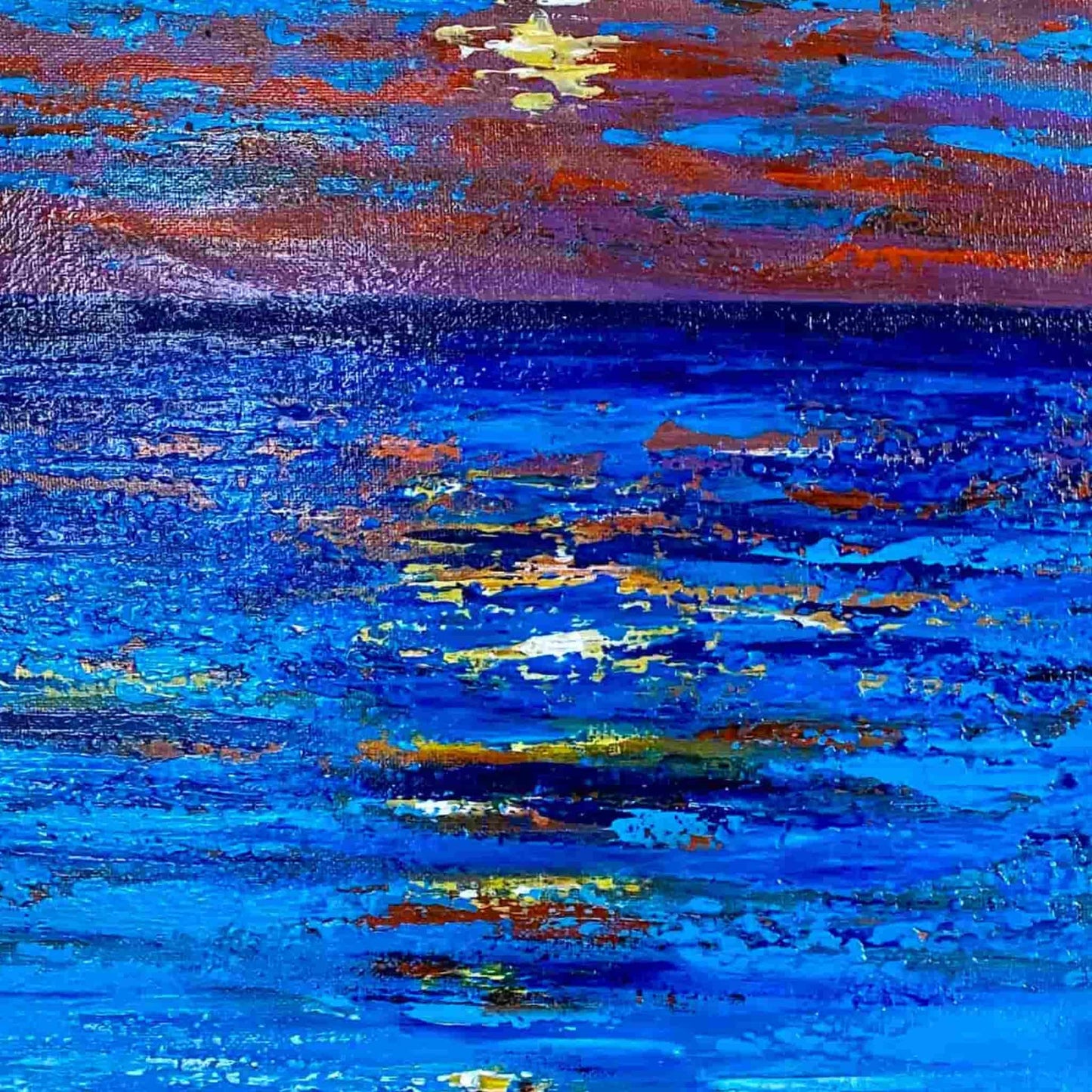 Textured mixed media acrylic oil painting on canvas 3d impasto landscape seascape original sunset ocean cloud