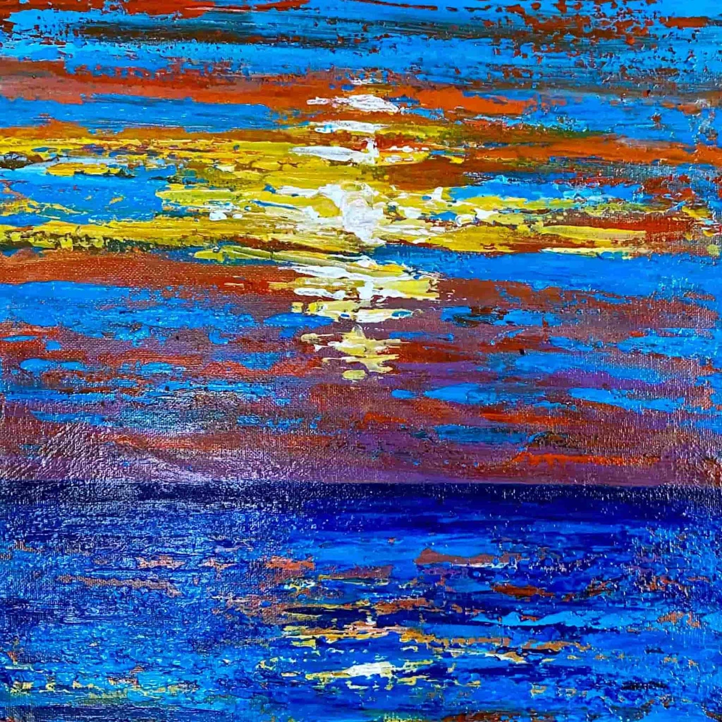 Textured mixed media acrylic oil painting on canvas 3d impasto landscape seascape original sunset ocean cloud