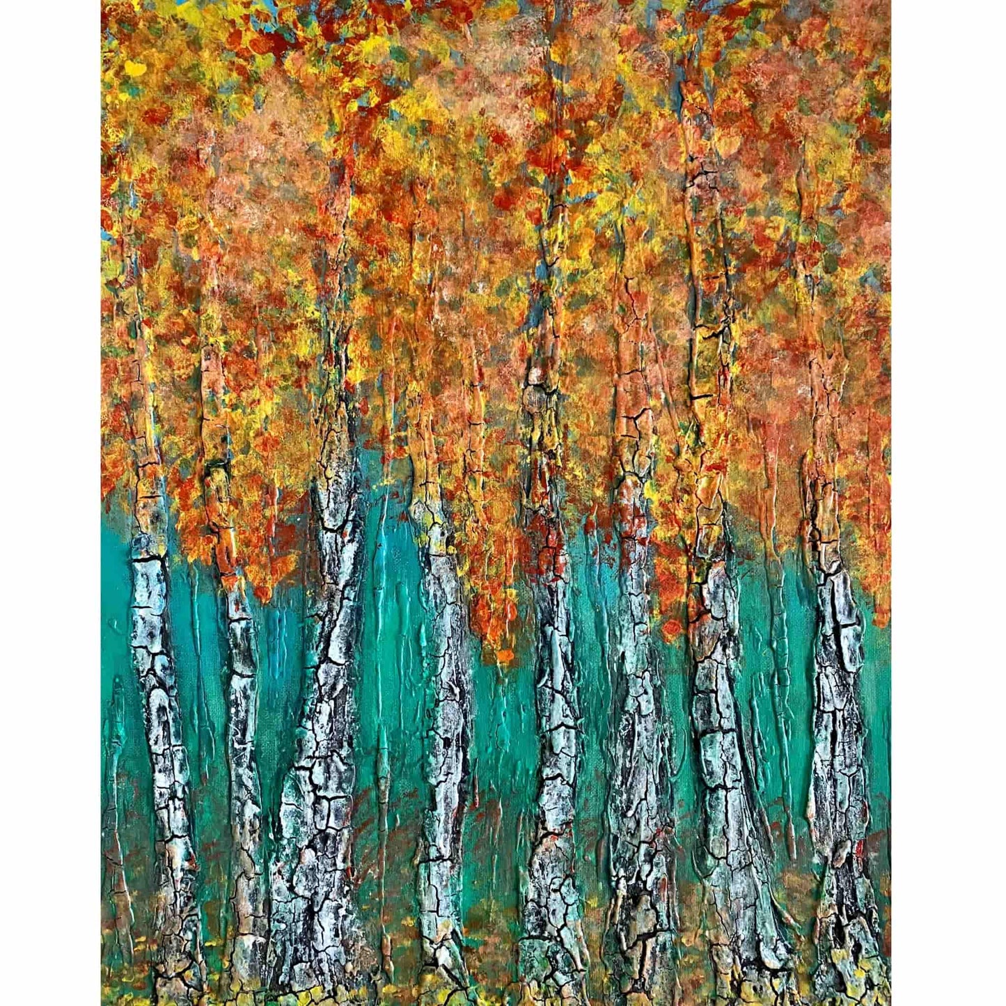 acrylic oil painting on canvas wall art texture crackle artwork original handmade signed by artist for sale flower floral trees still life
