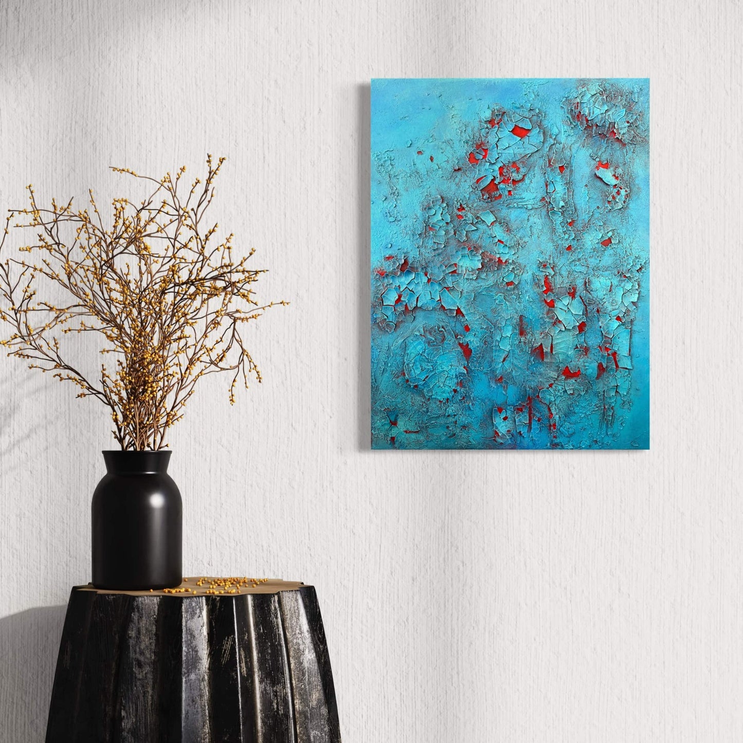 original textured art for slae mixed media crackled red and blue absract painting for purchase fadidiab.art