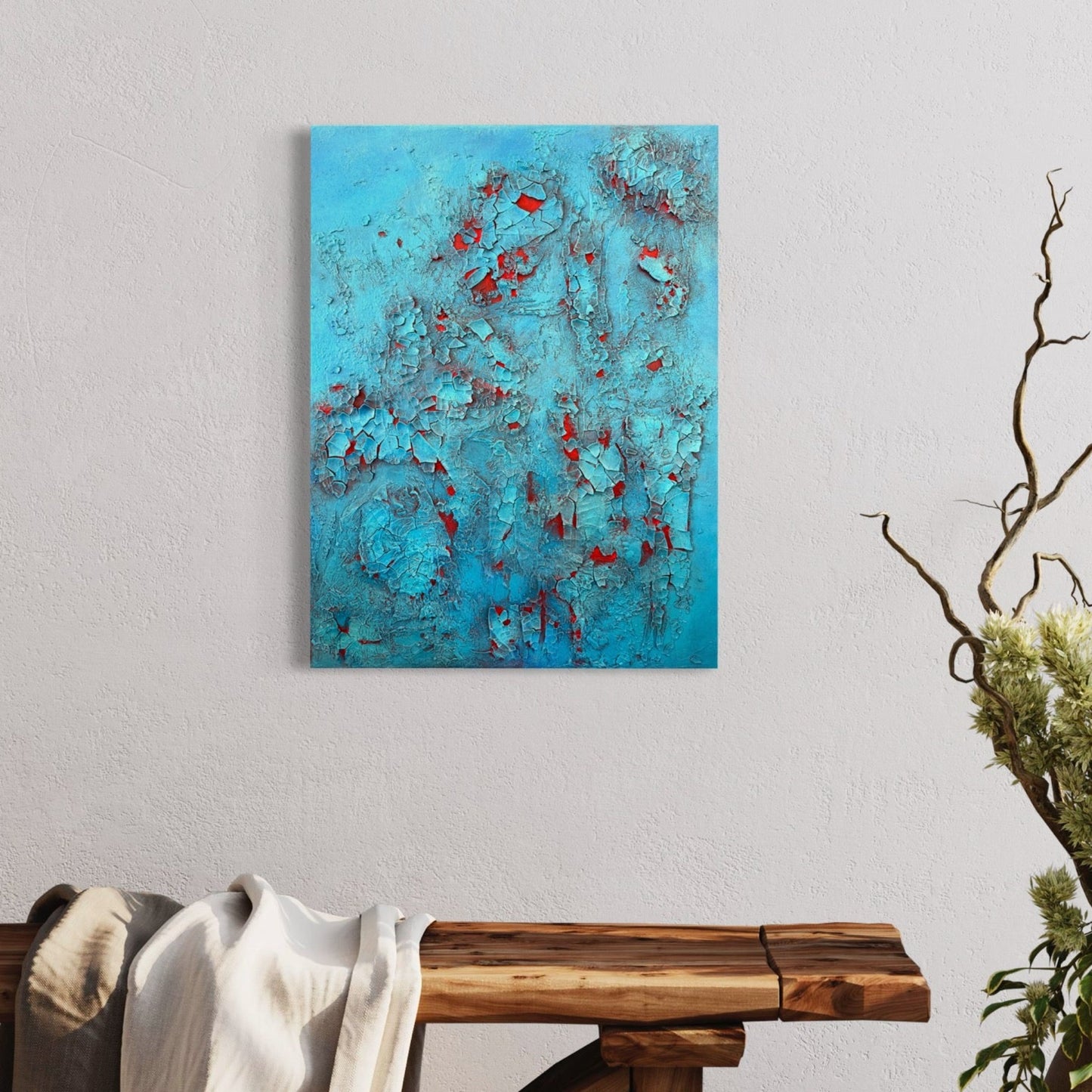 original textured art for slae mixed media crackled red and blue absract painting for purchase fadidiab.art