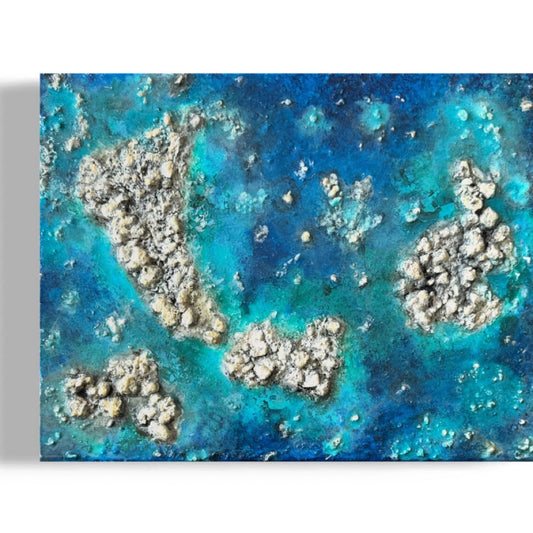 Original acrylic painting resin ocean seascape beach ROCK ISLAND