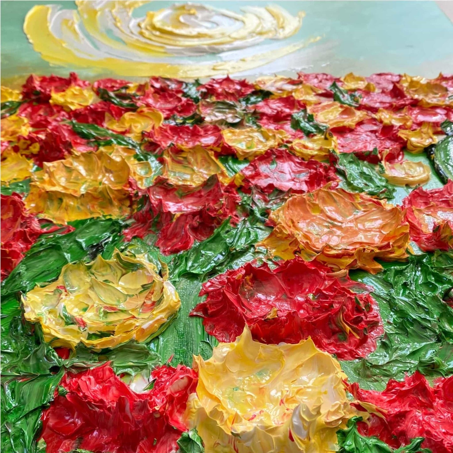 contemporary abstract art original paintings gallery signed by artist for art collectors using 3d impasto textured artwork flowers